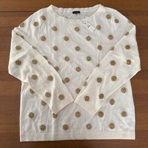 NWT Talbots Sz XL Cream Gold Tinsel Polka Dot Wool Blend Sweater